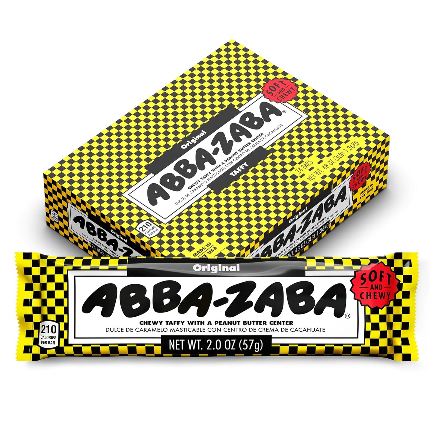 Abba Zaba 2 oz Taffy Bar – Chewy Taffy with Creamy Peanut Butter Center, Available in 1, 3, 6 & 24 Pack