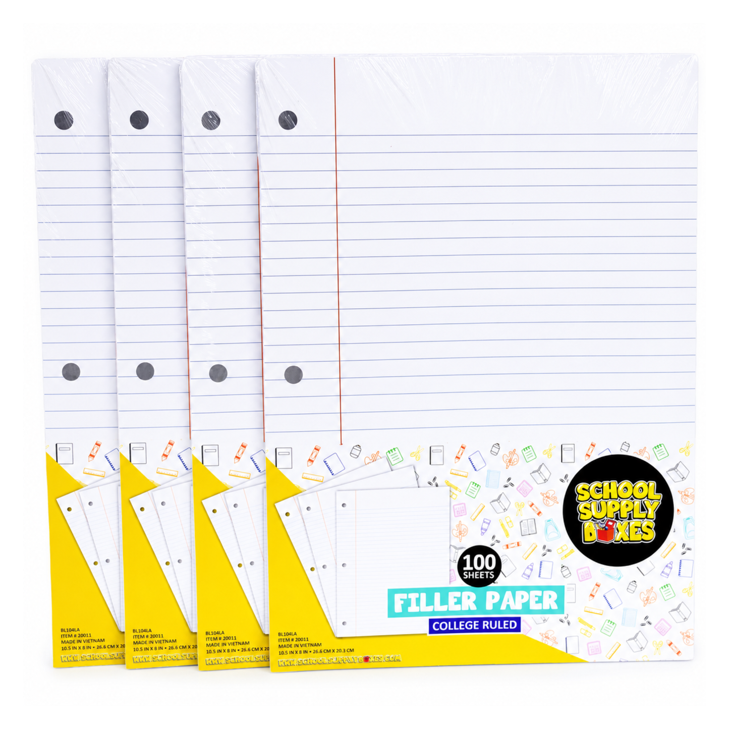 School Supply Boxes | College-Ruled or Wide-Ruled Loose Leaf Paper | Available in Multiple Pack Sizes | 100 Sheets Per Pack, 3-Ring Binder Compatible