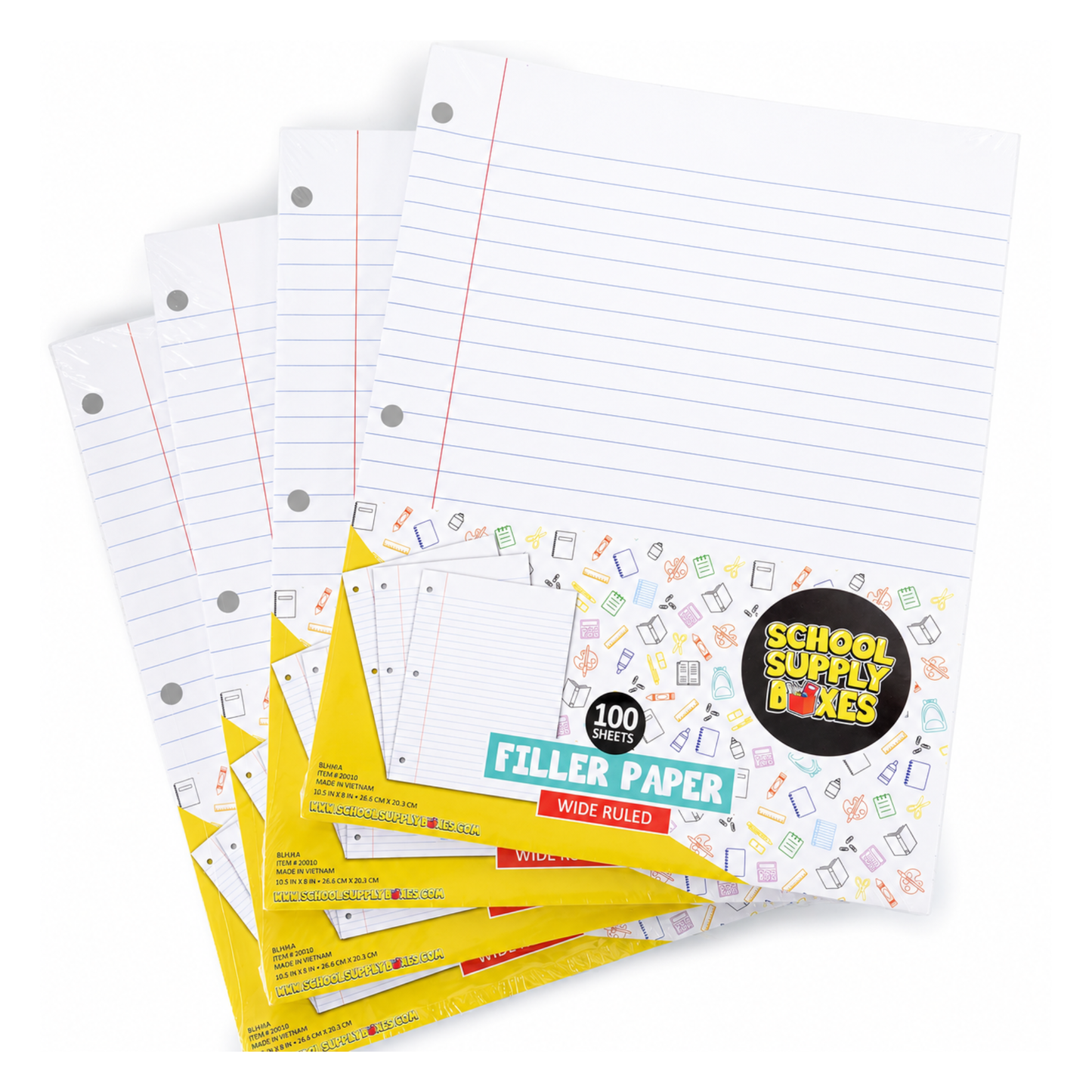 School Supply Boxes | College-Ruled or Wide-Ruled Loose Leaf Paper | Available in Multiple Pack Sizes | 100 Sheets Per Pack, 3-Ring Binder Compatible