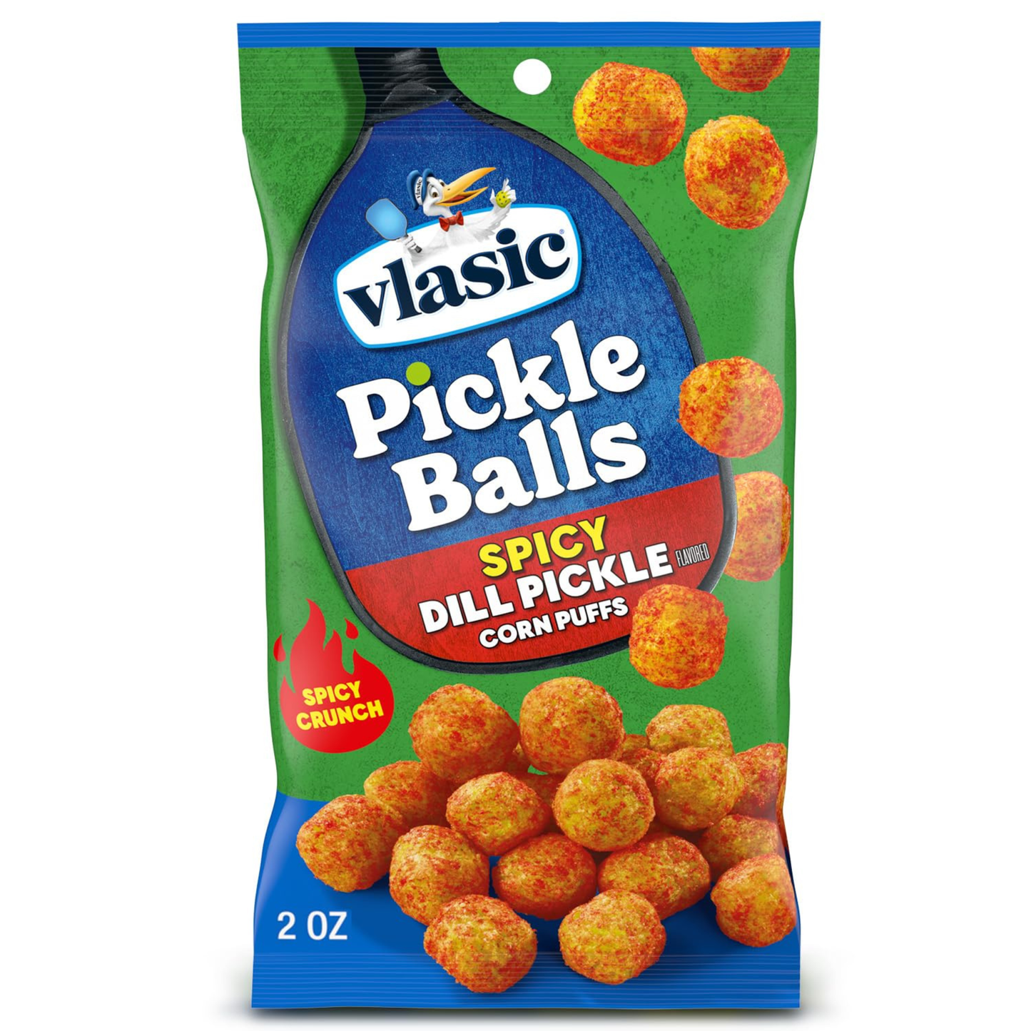 Vlasic Pickle Balls Corn Puffs | Dill Pickle or Spicy Dill Flavored Corn Puffs, 2 oz Bags | Available in 1 Pack, 2 Pack Combo, 3 Pack, 6 Pack & 12 Pack