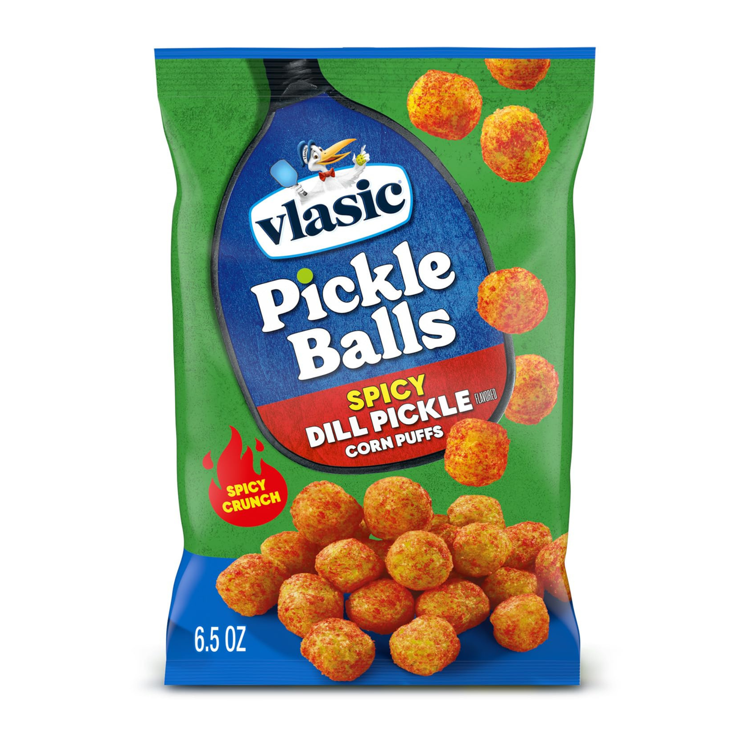 Vlasic Pickle Balls Corn Puffs | Dill Pickle or Spicy Dill Flavored Corn Puffs, 6.5 oz Bags | Available in 1 Pack, 2 Pack Combo, 3 Pack, 6 Pack & 12 Pack