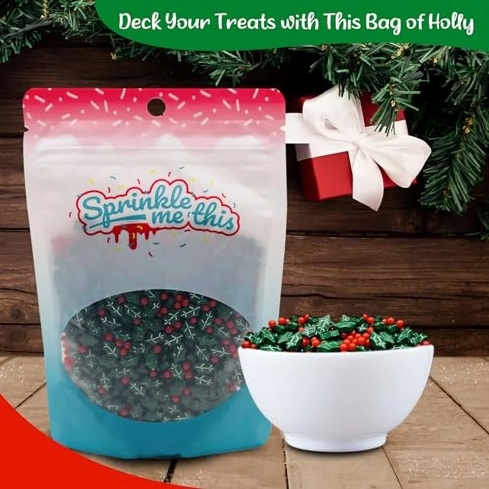 Sprinkle Me This – Dextrose Holly Berry Blend Sprinkle Mix – 4, 8 & 12 oz – Festive Dessert Topping for Cookies, Cupcakes, and Cakes