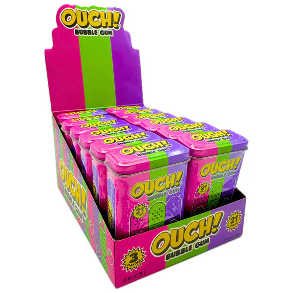 Ouch! Bubble Gum – 2oz Tin | ‘90s Nostalgia Candy in Watermelon, Strawberry & Grape