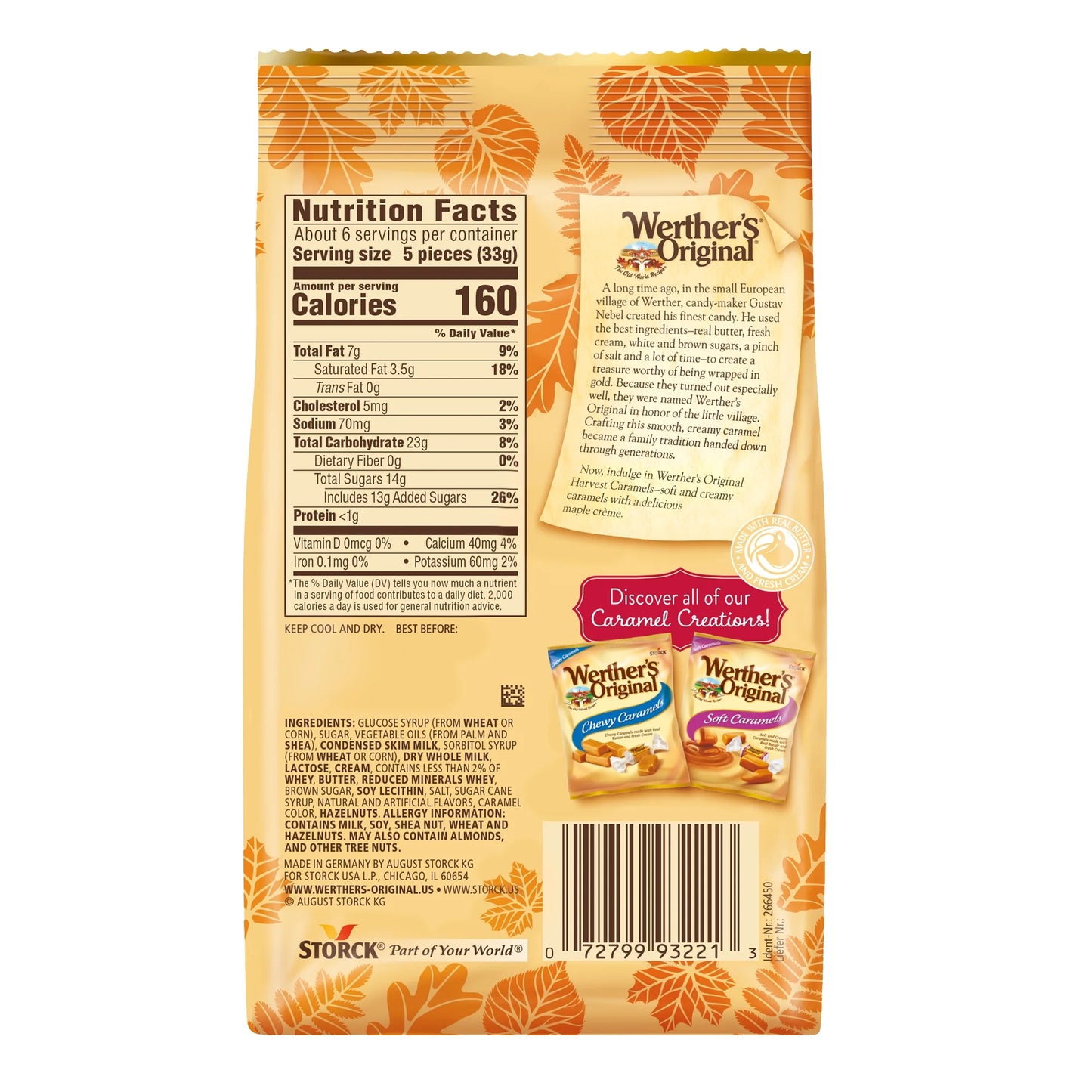 Werther's Original Harvest Caramels Maple Crème – 7.4 oz Bag (Approx. 30 Pieces) – Limited Edition Fall Candy Treats
