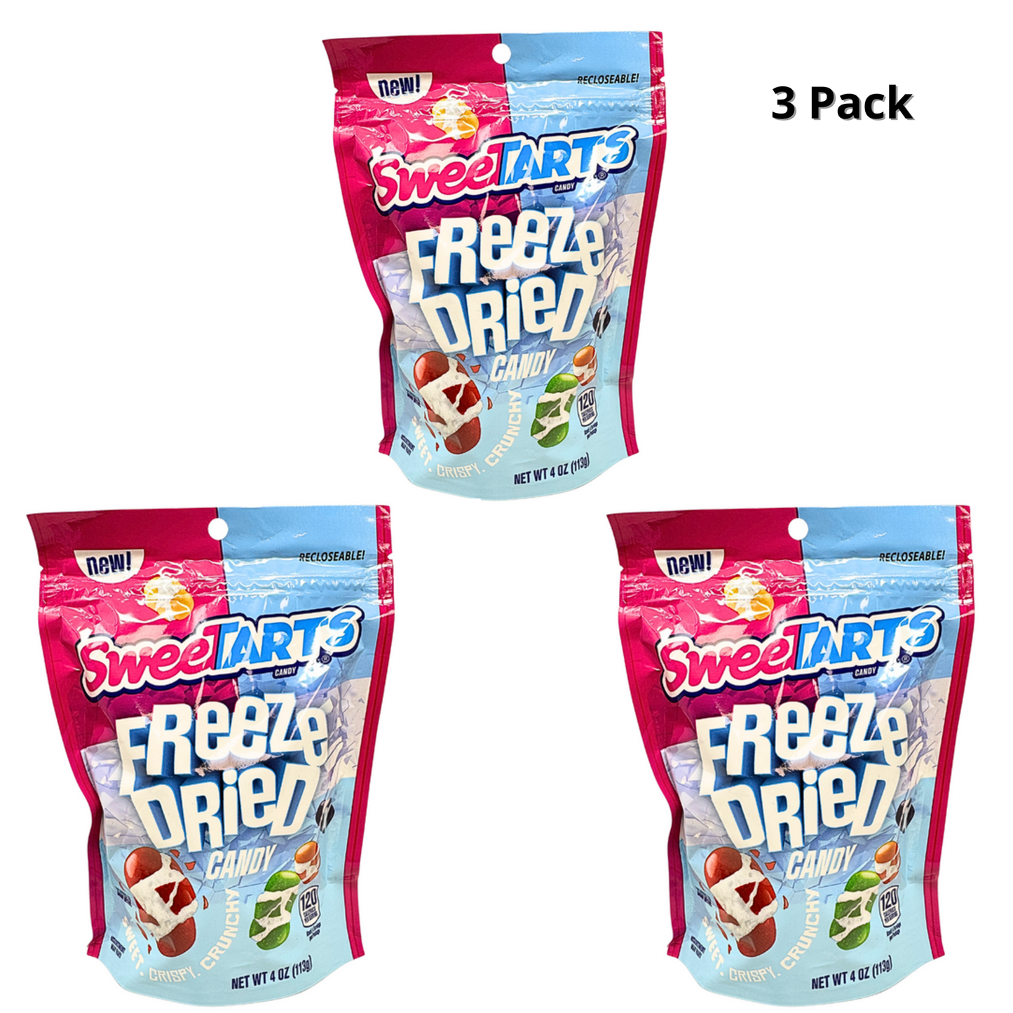 SweeTARTS Freeze Dried Candy 4 oz – Crunchy Sweet & Tart Snack, 1, 3 & 12 Pack