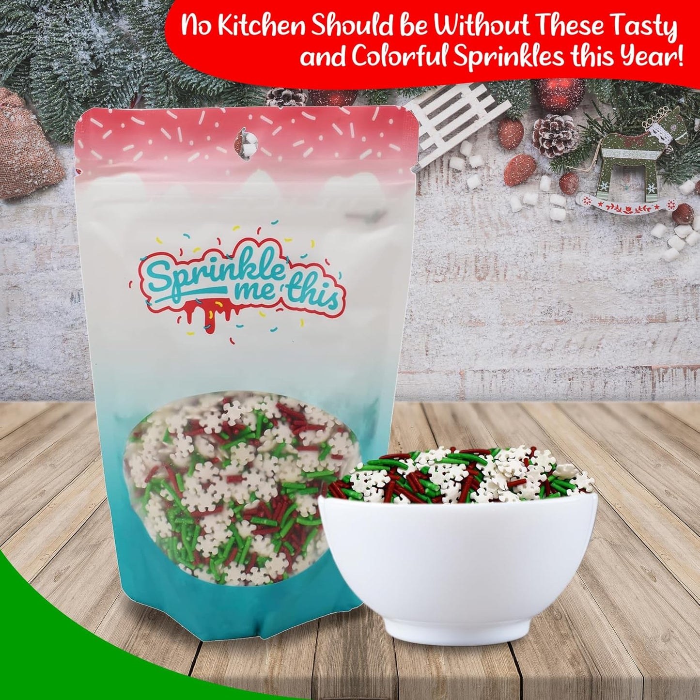 Sprinkle Me This – Jimmies and Snowflakes Sprinkles – 4, 8 & 12 oz – Festive Dessert Topping for Cookies, Cupcakes, and Cakes