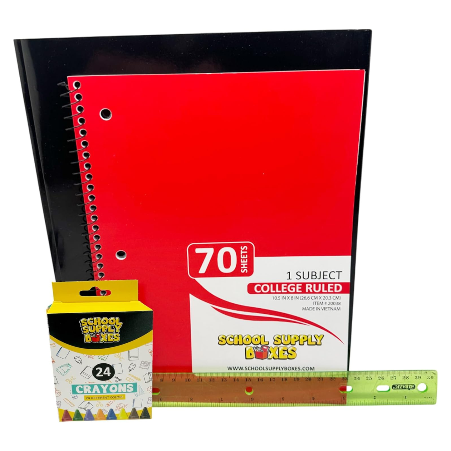 School Supply Boxes | Budget Saver Bundle - Available in 1 Box, 1 Case (4 Units), or 1 Pallet (180 Units) | Back to School Essentials Kit for Students & Teachers | Includes Spiral Notebook, Crayons, Pens, Pencils, Glue & More