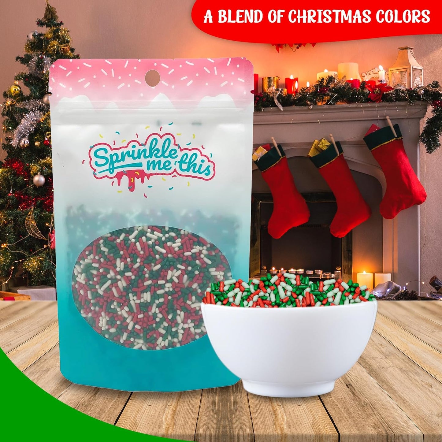 Sprinkle Me This – Green, Red and White Blend Sprinkles – 4, 8 & 12 oz – Festive Dessert Topping for Cookies, Cupcakes, and Cakes