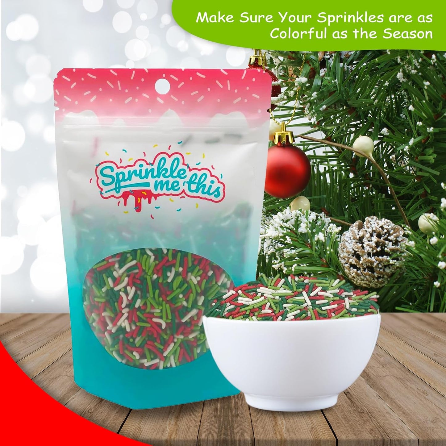 Sprinkle Me This – Mistletoe Magic Sprinkle Mix – 4, 8 & 12 oz – Festive Dessert Topping for Cookies, Cupcakes, and Cakes