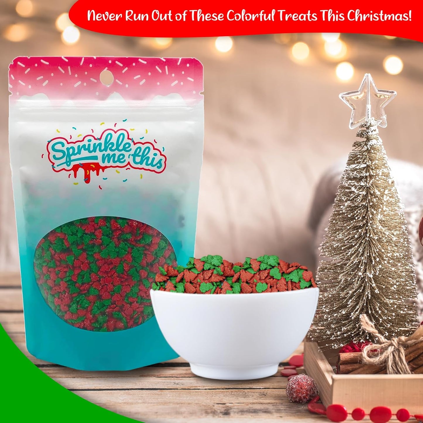 Sprinkle Me This – Red and Green Tree Sprinkles – 4, 8 & 12 oz – Festive Dessert Topping for Cookies, Cupcakes, and Cakes