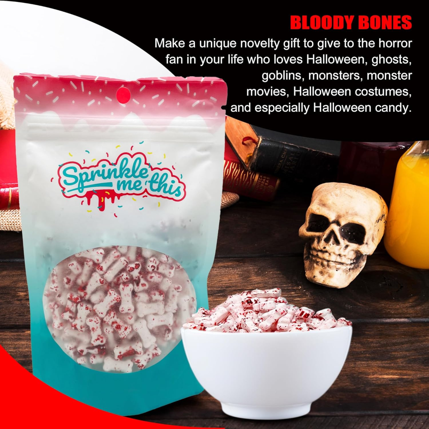 Sprinkle Me This – Bloody Bones Edible Sprinkles – 4, 8 & 12 oz – Halloween Dessert Topping for Cookies, Cupcakes & Cakes