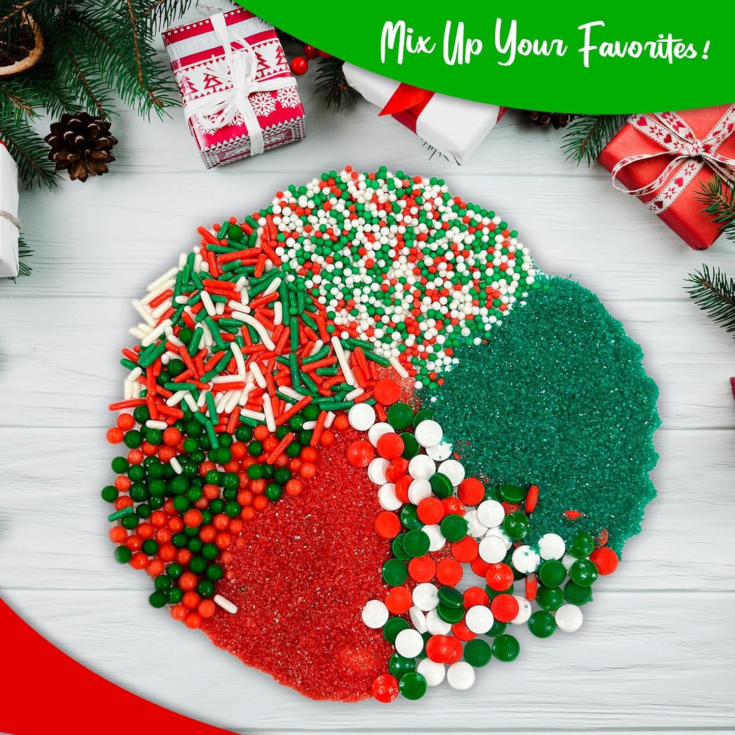 Sprinkle Me This – Happy Holly Days – 6 Cell Holiday Sprinkle Set (Jimmies, Confetti, Sugar Dust & Nonpareils)