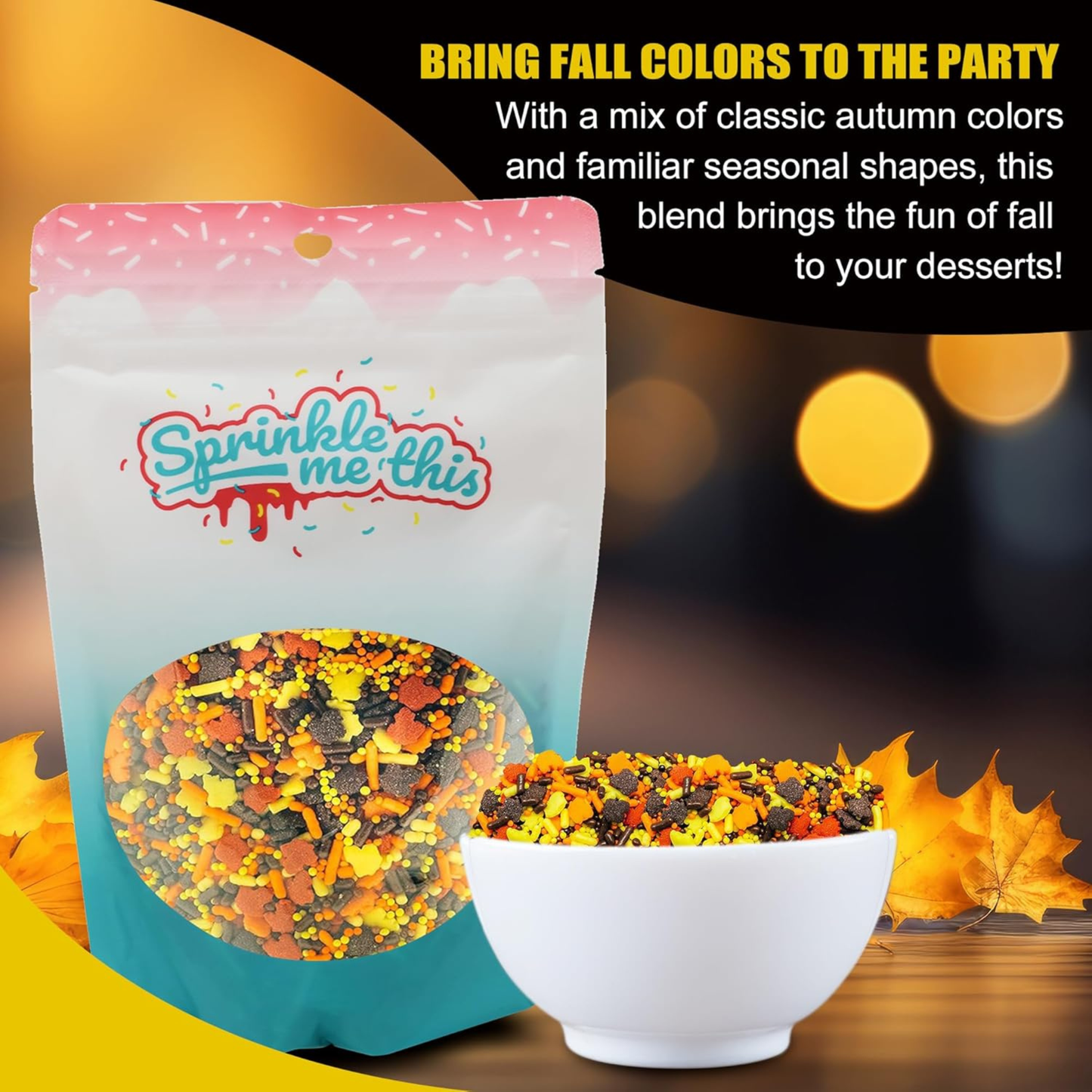 Sprinkle Me This – Autumn Foliage Fun Edible Sprinkles – 4, 8 & 12 oz – Fall Dessert Topping for Cookies, Cupcakes & Cakes