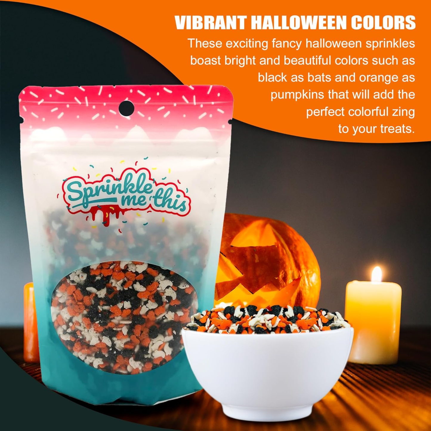 Sprinkle Me This – The Shapes of Halloween Sprinkle Mix – 4, 8 & 12 oz – Halloween Dessert Topping for Cookies, Cupcakes & Cakes