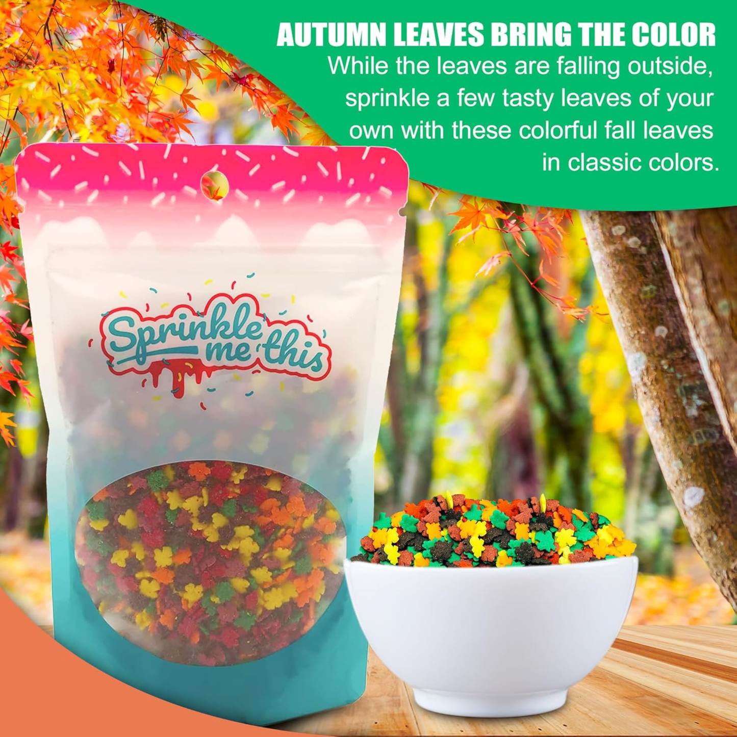 Sprinkle Me This – Raking in the Fall Autumn Leaf Blend Edible Sprinkles – 4, 8 & 12 oz – Fall Dessert Topping for Cookies, Cupcakes & Cakes