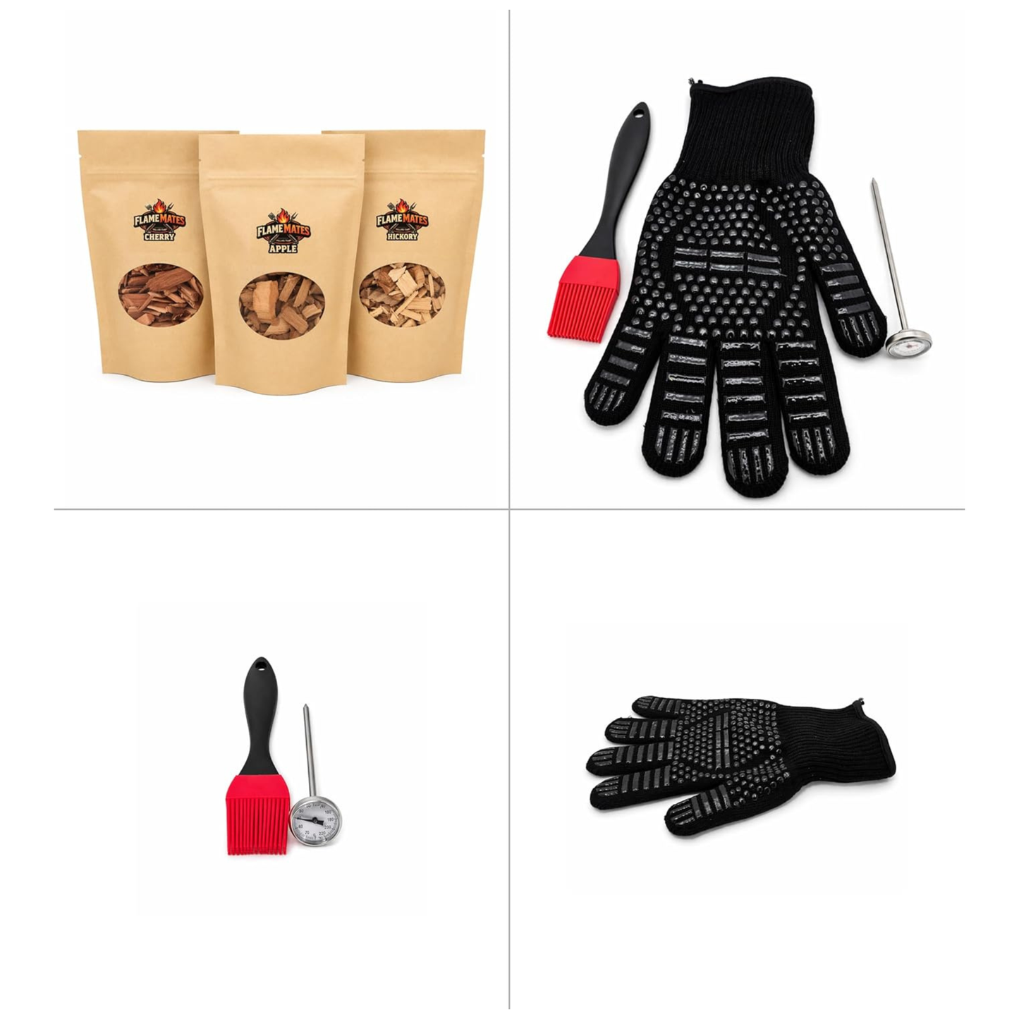 Gift Box Garden – Deluxe BBQ Smoker Kit – Grill Smoking Accessories Set with Smoker Box, Meat Thermometer, Basting Brush, Heat-Resistant Glove & Wood Chips (Hickory, Cherry, Apple)