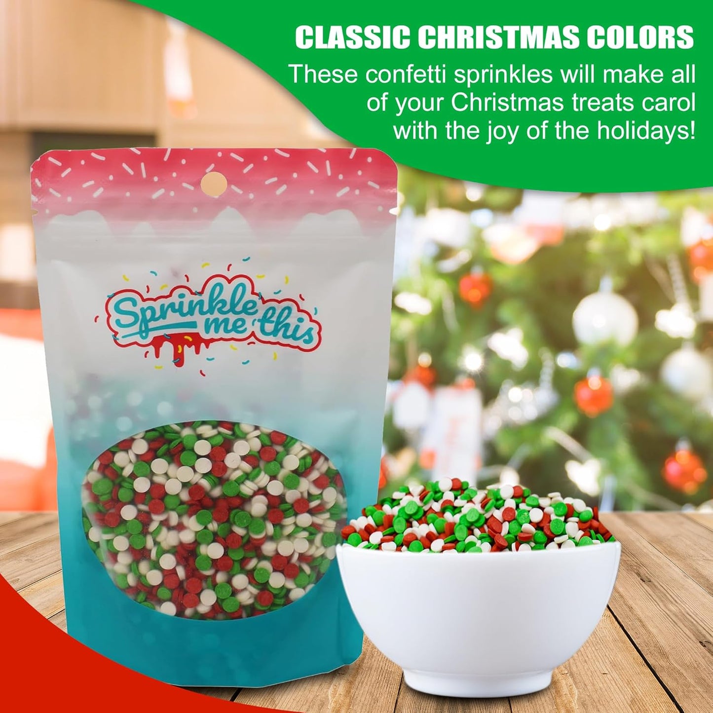 Sprinkle Me This – Confetti Christmas Sprinkles – 4, 8 & 12 oz – Festive Dessert Topping for Cookies, Cupcakes, and Cakes