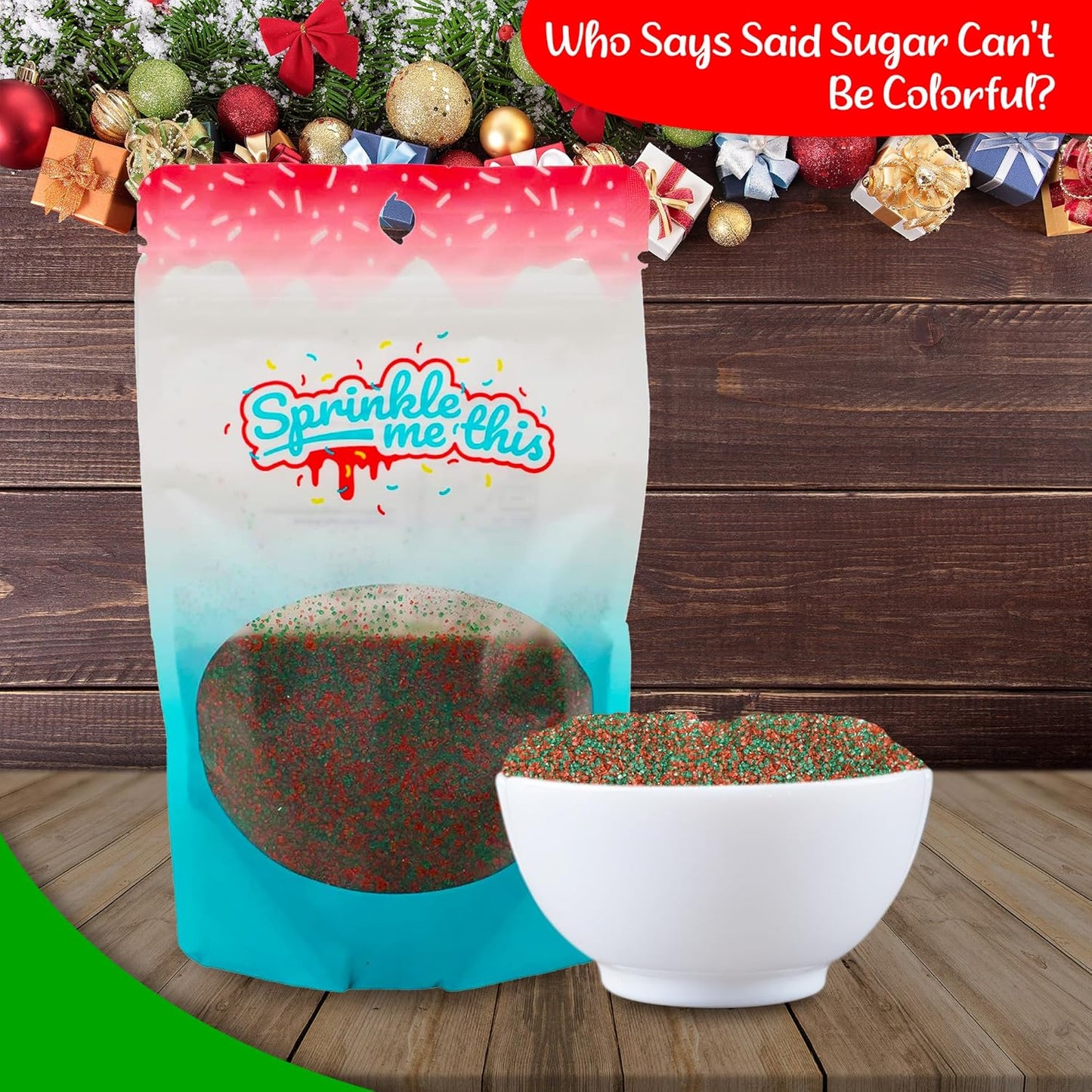 Sprinkle Me This – Red and Green Sanding Sugar – 4, 8 & 12 oz – Festive Dessert Topping for Cookies, Cupcakes, and Cakes
