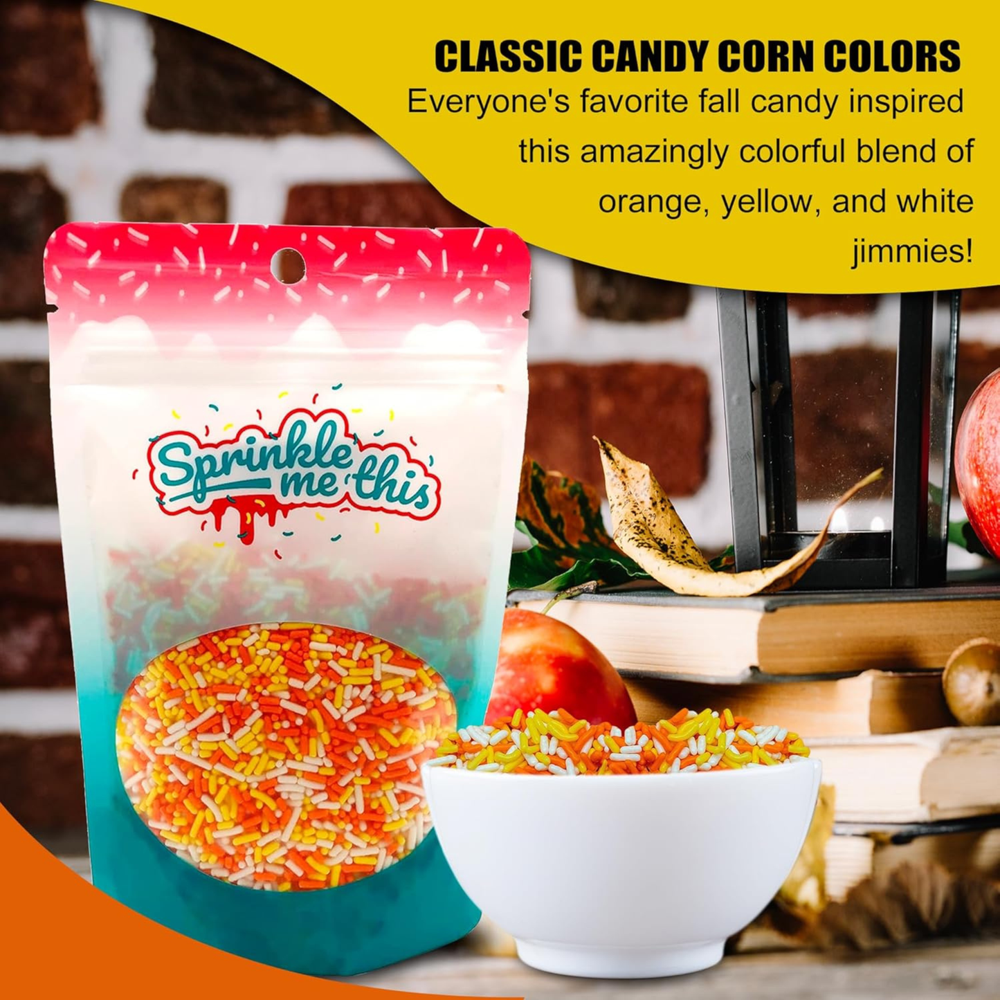 Sprinkle Me This - Harvest Candy Corn Blend Edible Sprinkles - 4, 8 & 12 oz - Fall Dessert Topping for Cookies, Cupcakes & Cakes