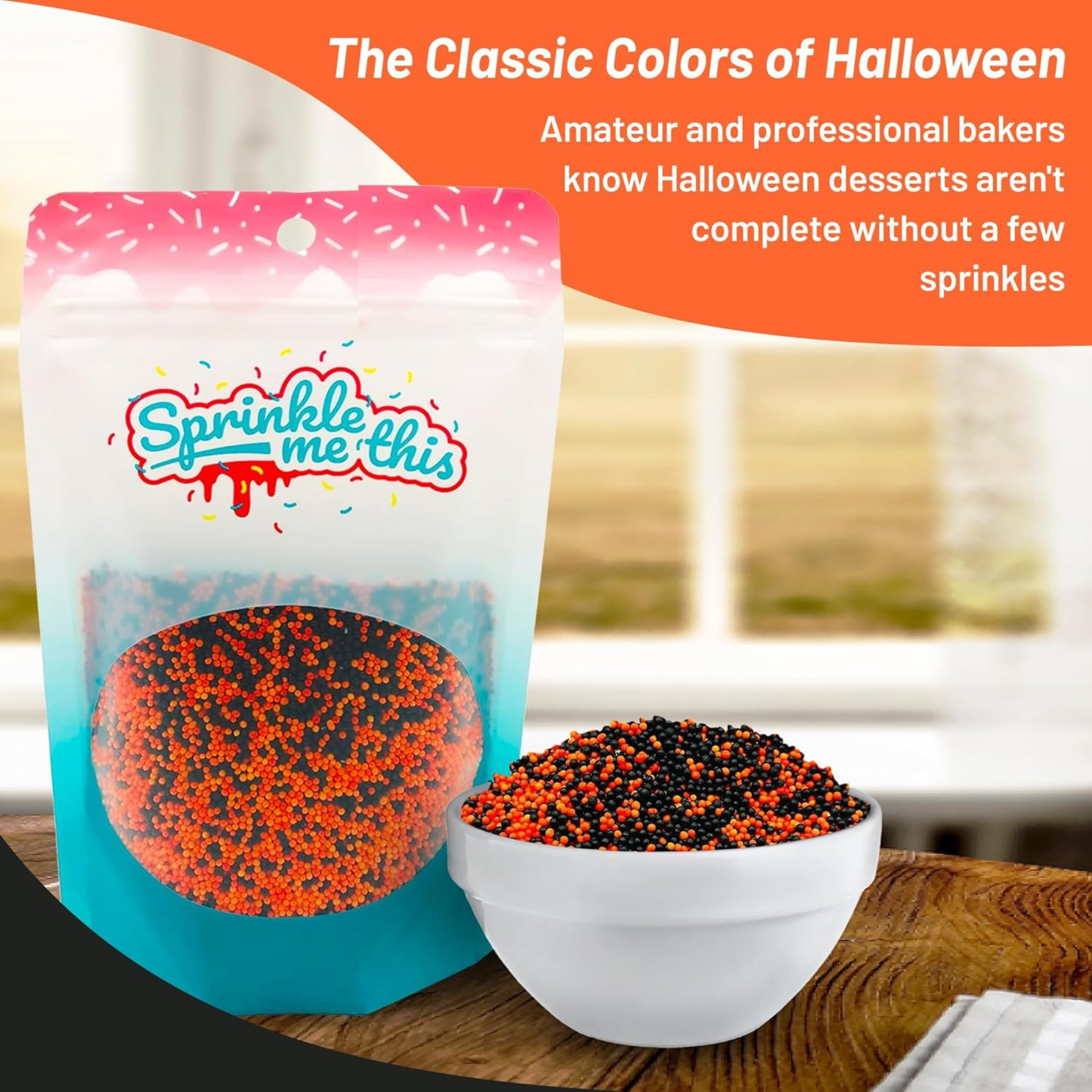 Sprinkle Me This – A Touch of Halloween Nonpareils Sprinkles – 4, 8 & 12 oz – Halloween Dessert Topping for Cookies, Cupcakes & Cakes