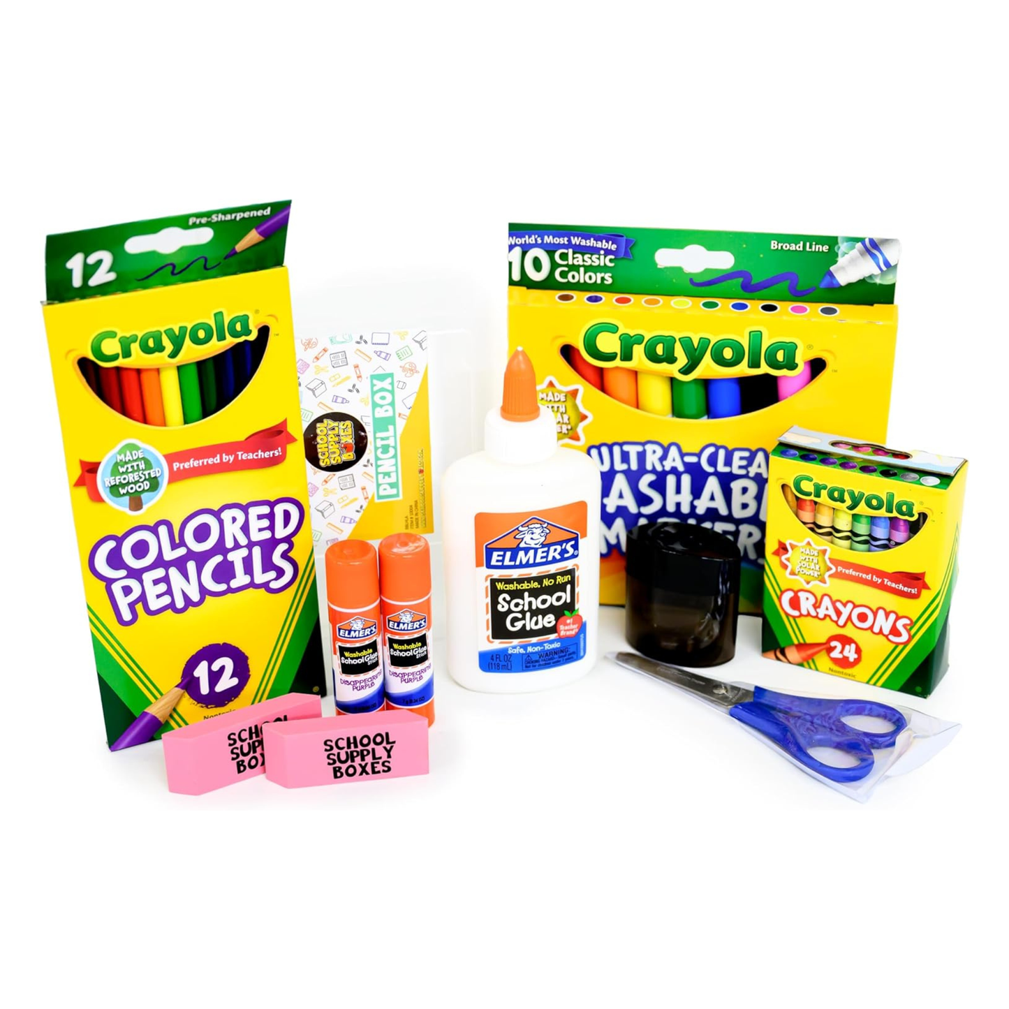 School Supply Boxes | Back to School Essentials Supplies Kit Bundle for K-8 Students (20 Piece) | First Day of School Must-Have Set with Notebooks, Pencils, Folders & More
