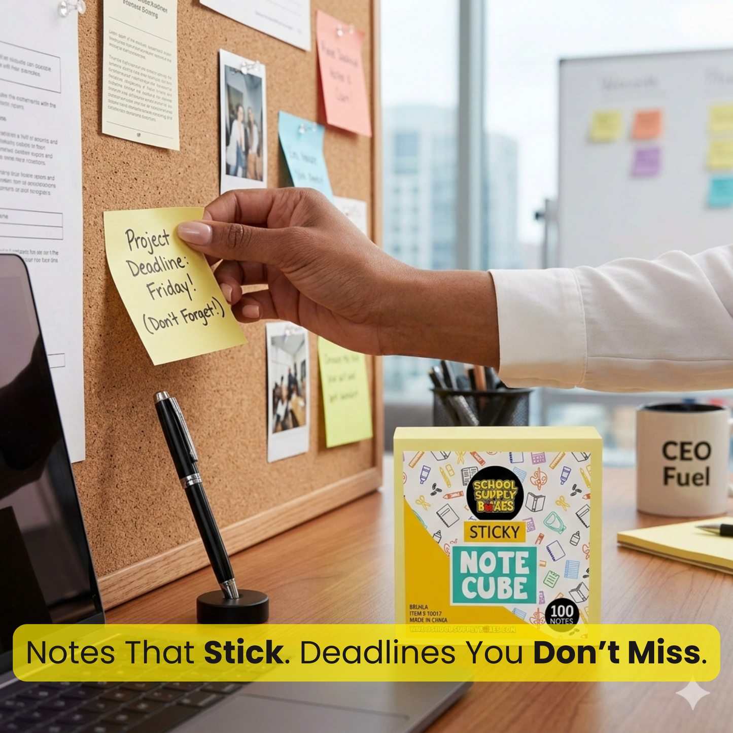 School Supply Boxes | 100 ct. Yellow Sticky Notes | Available in 10 Pack, 20 Pack, 50 Pack, 100 Pack, & 432 Pack | Self-Adhesive Notes for Home, Office, or Classroom