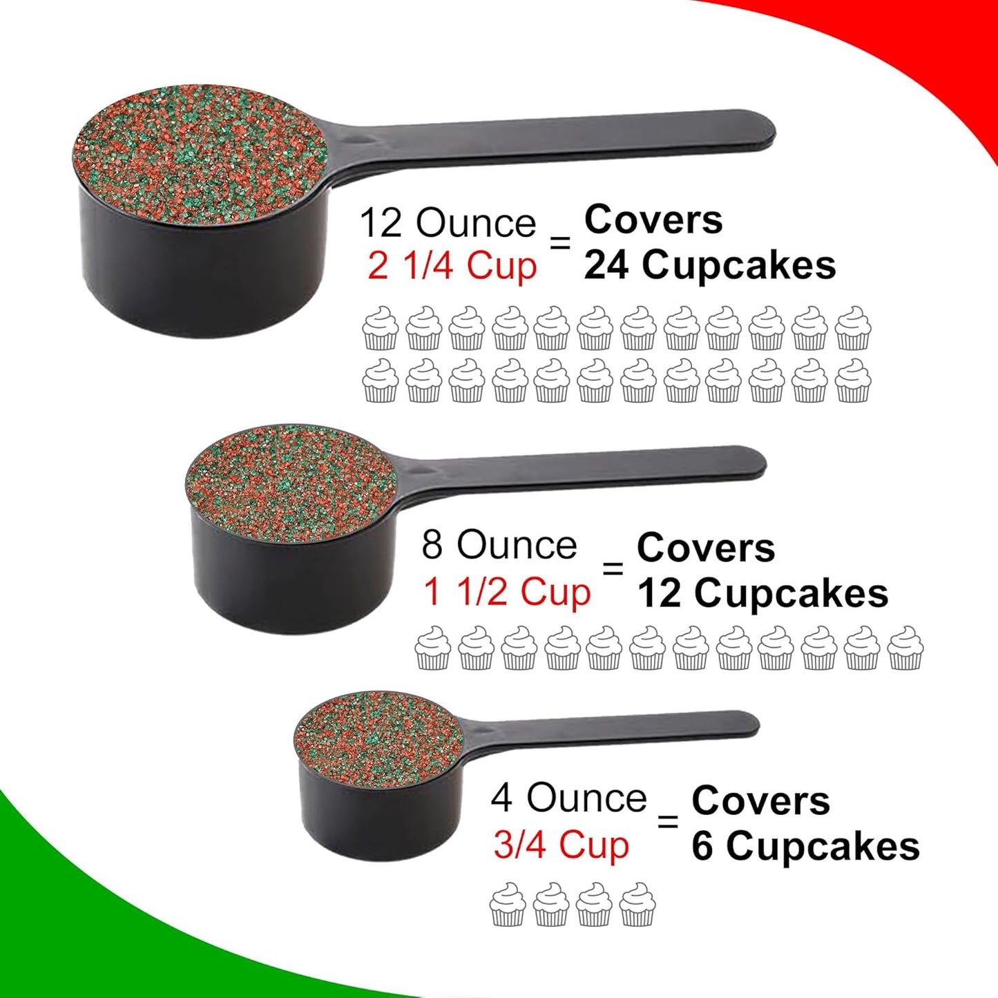 Sprinkle Me This – Red and Green Sanding Sugar – 4, 8 & 12 oz – Festive Dessert Topping for Cookies, Cupcakes, and Cakes