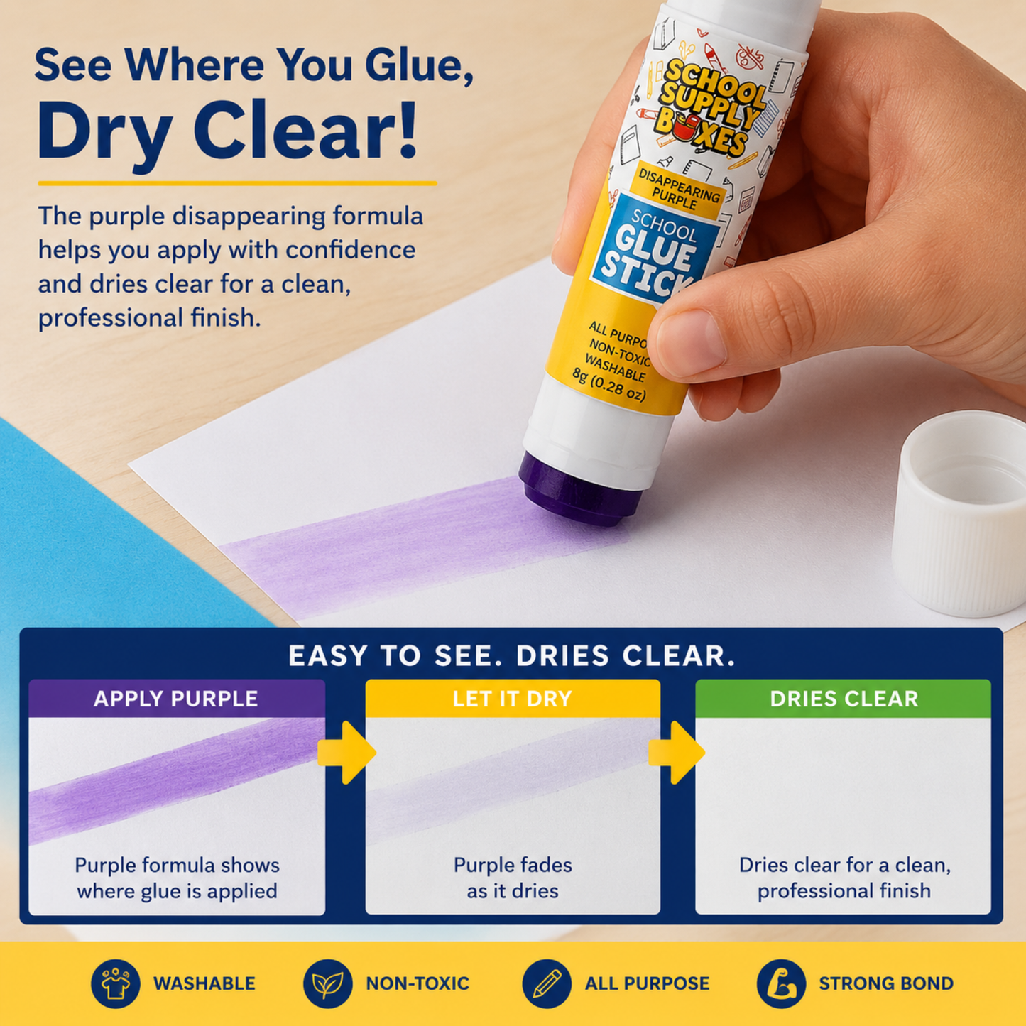 School Supply Boxes | Disappearing Glue Stick | Available in Multiple Pack Sizes | Smooth, Mess-Free, Classroom-Ready Adhesive