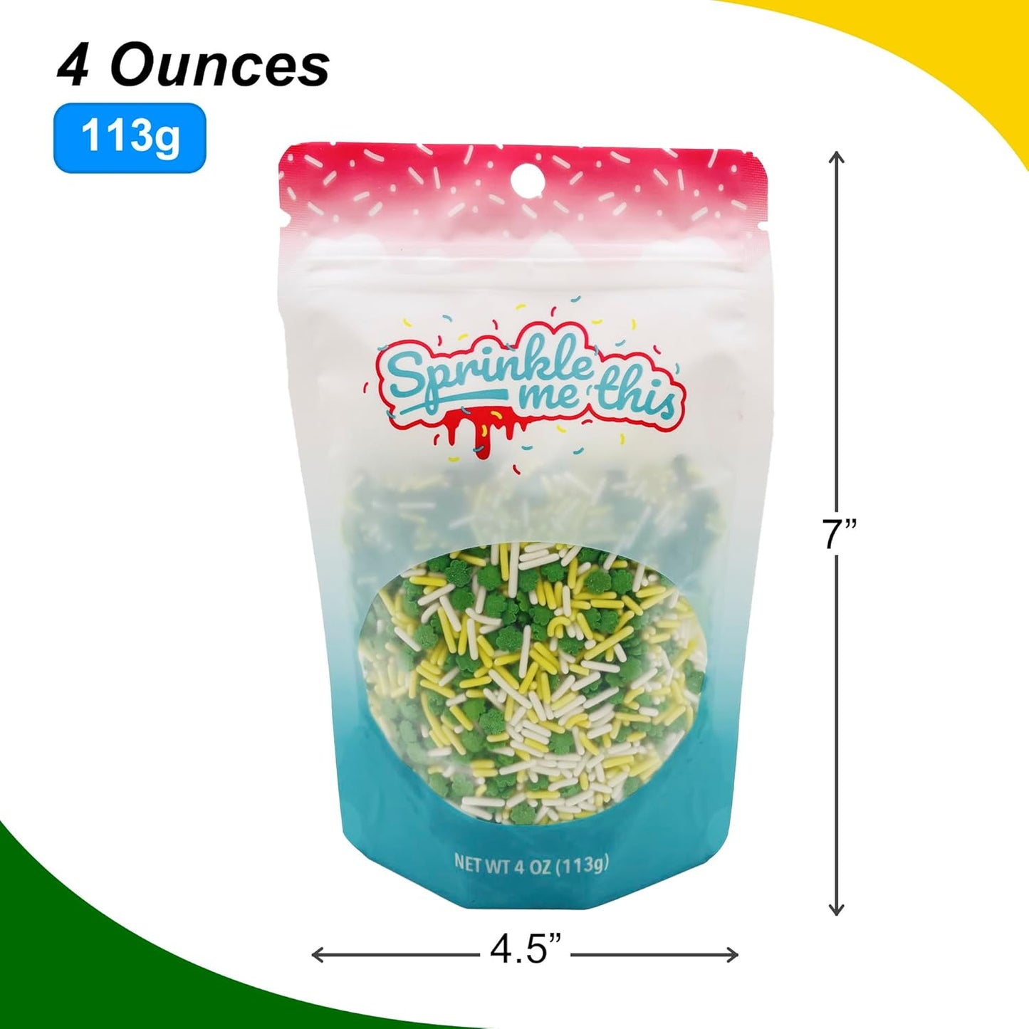 St. Pat’s Luck Sprinkle Blend – Shamrock, White & Yellow Sprinkles | 4, 8 & 12 oz Bags