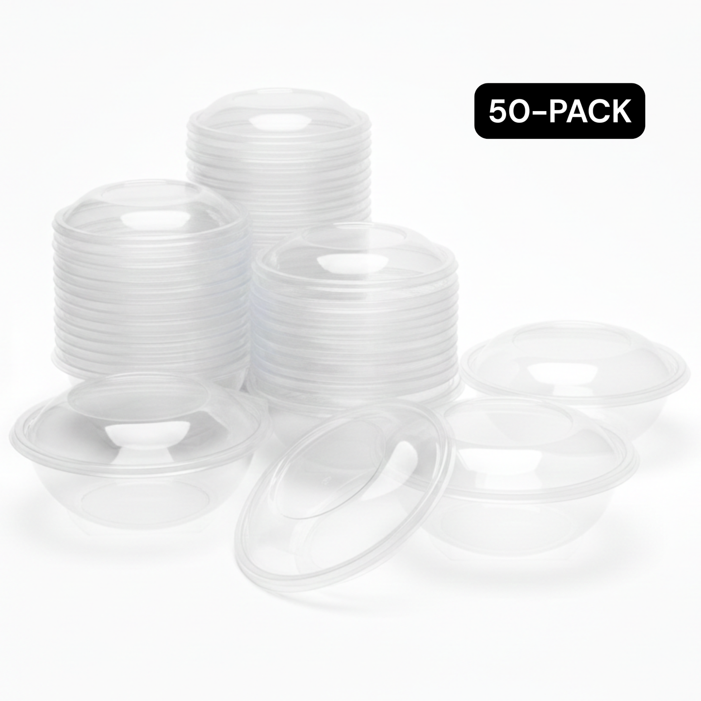Clear Plastic Salad Bowls with Lids (24 Ounces) – Disposable To-Go Containers for Salads, Smoothie Bowls & Power Bowls – Leak-Resistant, Stackable, BPA-Free