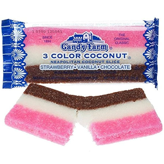 Neapolitan Old Fashioned Coconut Slices – Nostalgic Candy – Available in 1 Pack, 6 Pack, or 24 Pack
