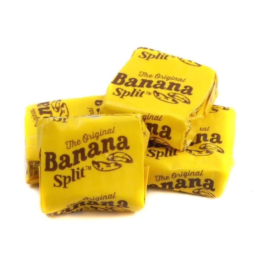 Banana Split Candy Chews – 2.59 lb Box (Approx. 140 Pieces) – Classic Taffy Candy Individually Wrapped