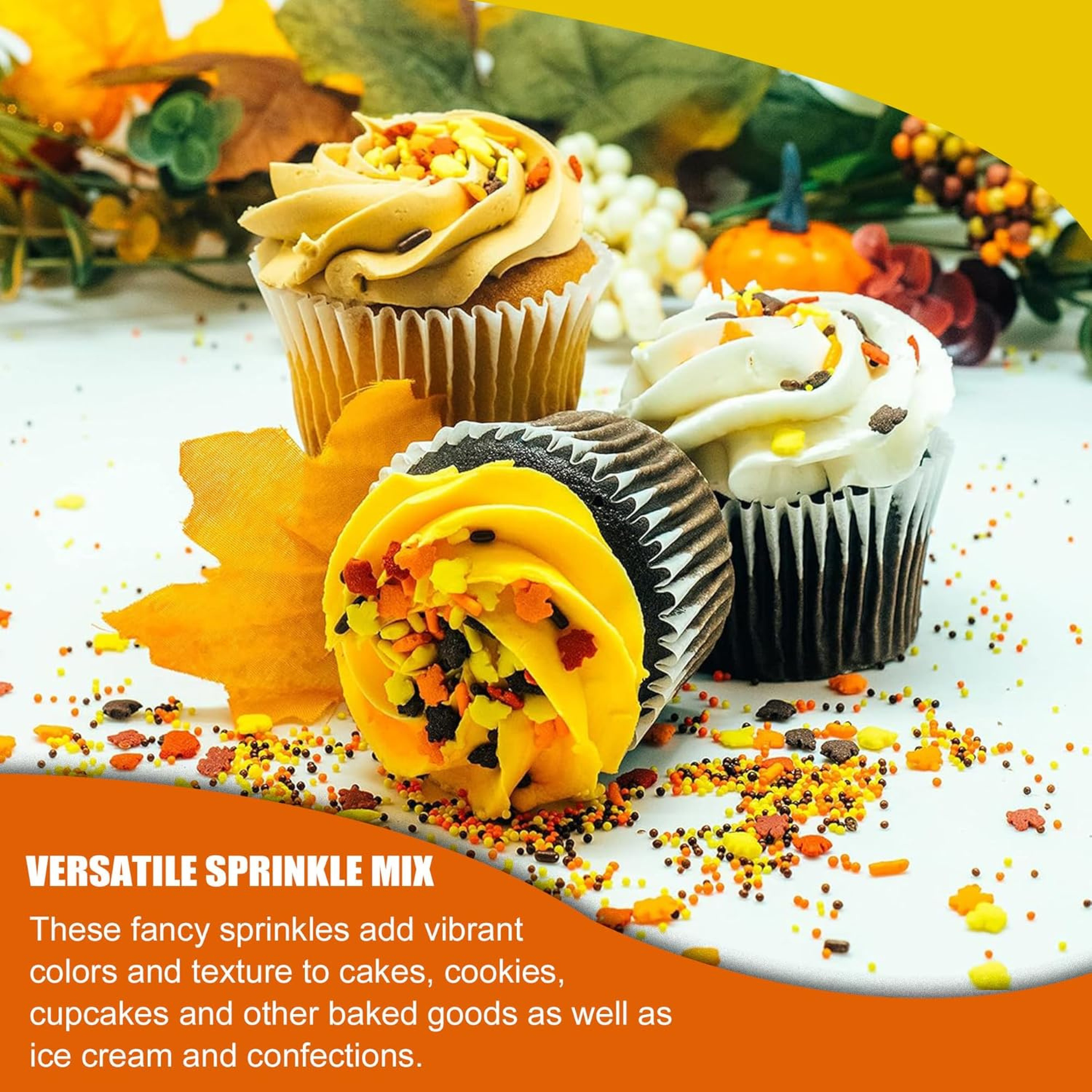 Sprinkle Me This – Autumn Foliage Fun Edible Sprinkles – 4, 8 & 12 oz – Fall Dessert Topping for Cookies, Cupcakes & Cakes