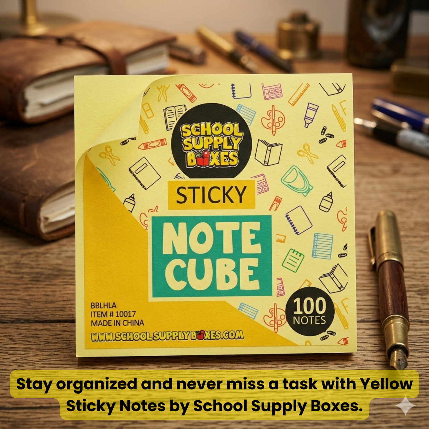 School Supply Boxes | 100 ct. Yellow Sticky Notes | Available in 10 Pack, 20 Pack, 50 Pack, 100 Pack, & 432 Pack | Self-Adhesive Notes for Home, Office, or Classroom