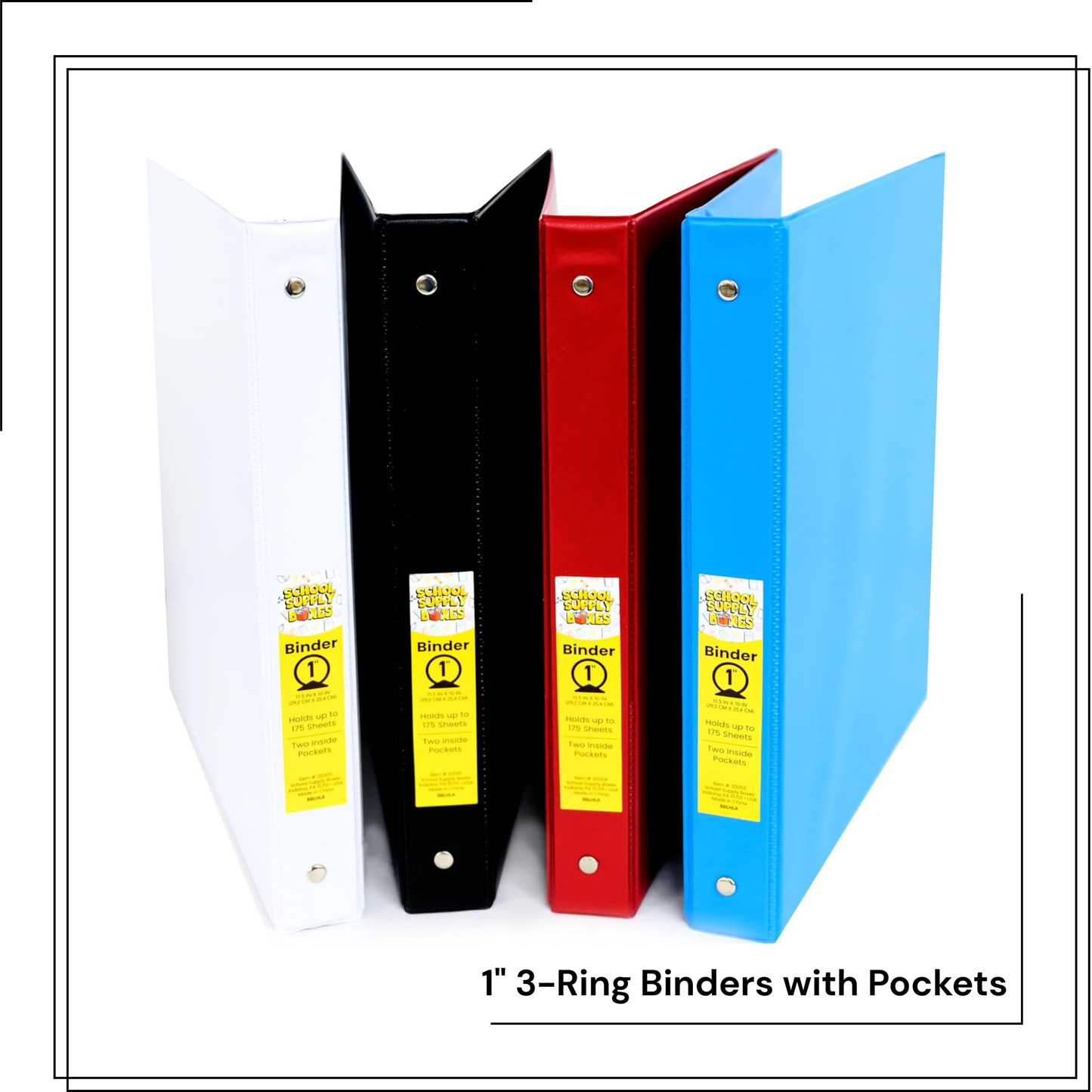 School Supply Boxes | 1" 3 Ring Binder with Pockets  | Available in 1 Pack, 3 Pack, 5 Pack, 10 Pack, 24 Pack | Avaiilable in Black, White, Red, Blue, & Assorted