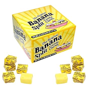 Banana Split Candy Chews – 2.59 lb Box (Approx. 140 Pieces) – Classic Taffy Candy Individually Wrapped