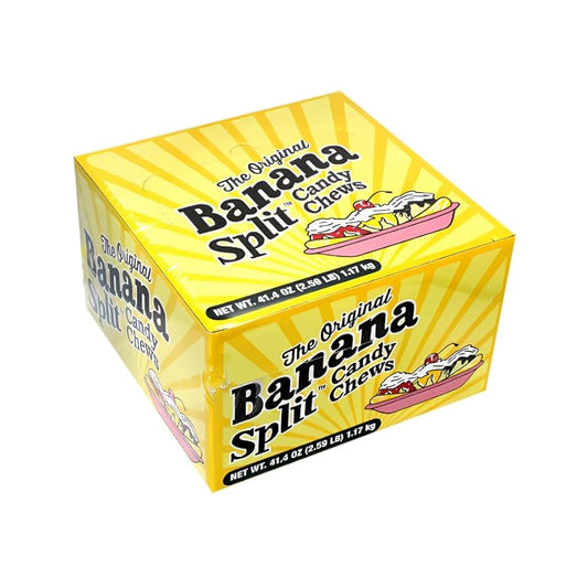 Banana Split Candy Chews – 2.59 lb Box (Approx. 140 Pieces) – Classic Taffy Candy Individually Wrapped