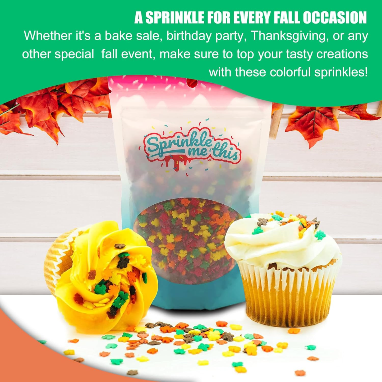 Sprinkle Me This – Raking in the Fall Autumn Leaf Blend Edible Sprinkles – 4, 8 & 12 oz – Fall Dessert Topping for Cookies, Cupcakes & Cakes