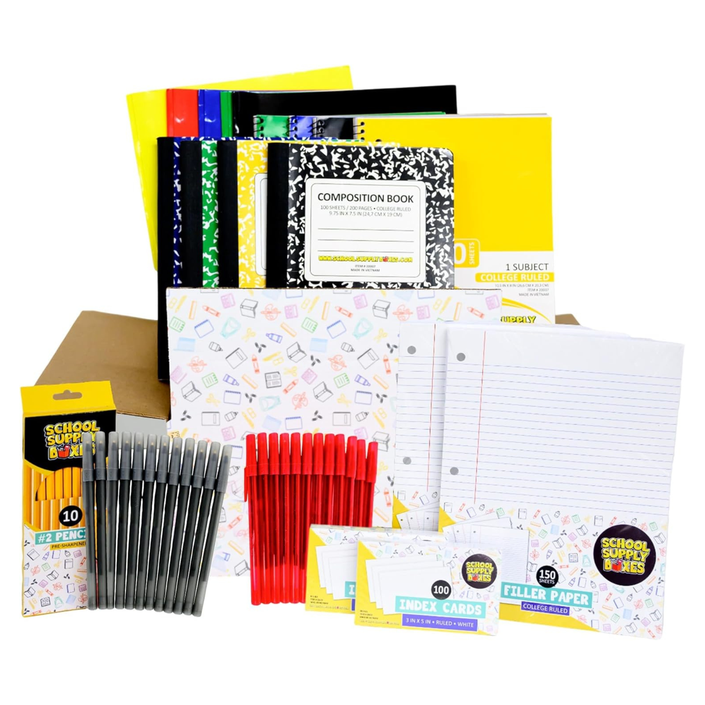School Supply Boxes | High School Writing Bundle (72 Piece) | House Brand Edition | Available in a Box (1 Unit), a Case (2 Units), and a Pallet (112 Units)