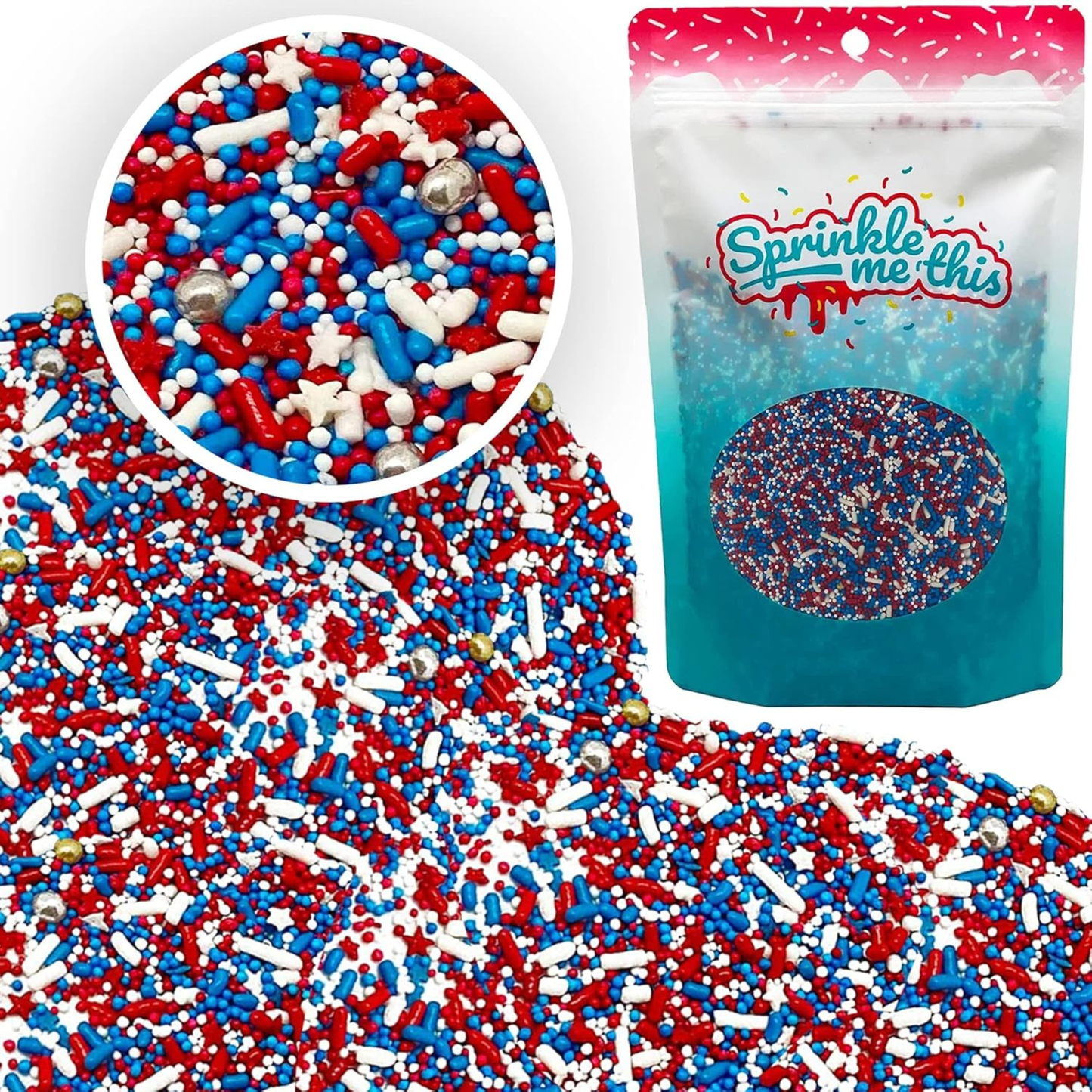 Gift Box Garden | America 250th Anniversary Limited Edition Gourmet Sprinkle Gift Box | Patriotic Red, White & Blue Sprinkle Set | 4 oz ea. Small Stars, Large Stars, Jimmies, & Decorettes