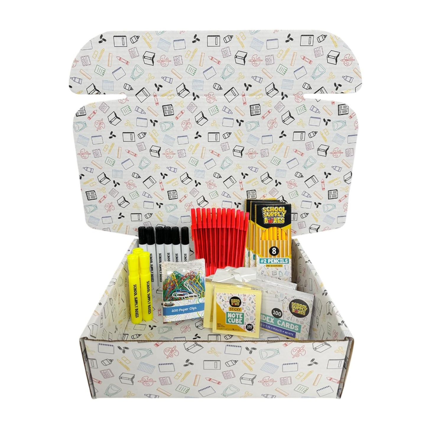 School Supply Boxes | Teacher Bundle - Available in 1 Box, 1 Case (4 Units), or 1 Pallet (180 Units) | Back to School Essentials Kit Designed for Teachers | Includes Pencils, Red Pens, Dry Erase Markers, Sticky Notes, Paper Clips & More
