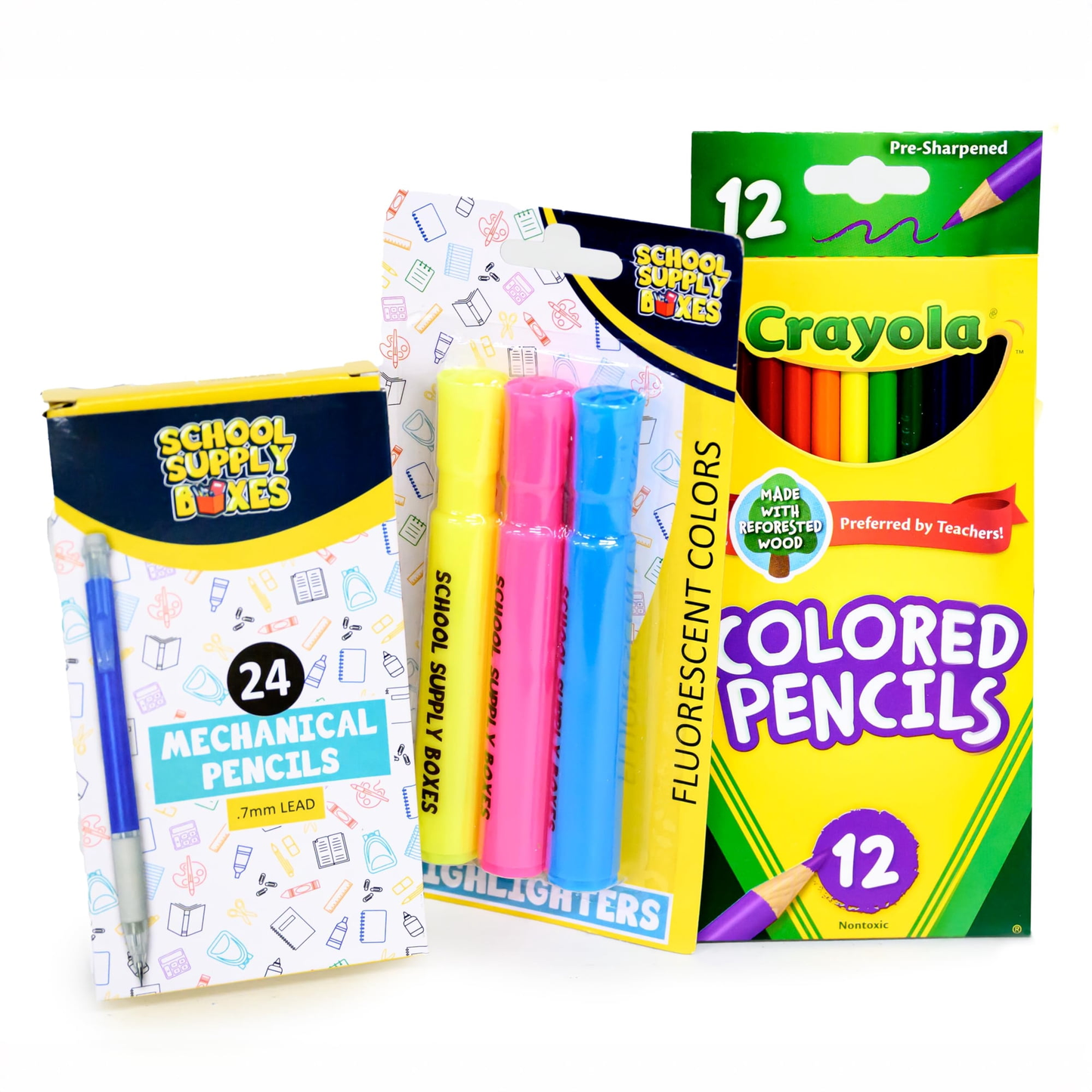 School Supply Boxes | 17" Clear or Black Backpack Bundle for Middle School |  Back to School Bookbag with Supplies | Contains Pencil Pouch, Notebooks, Highlighters, Mechanical Pencils, & More