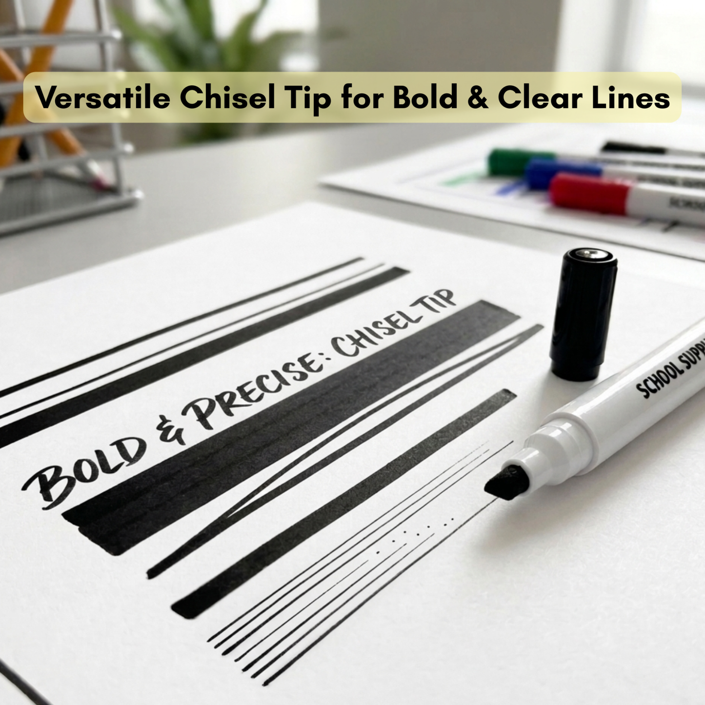 School Supply Boxes | Black Dry Erase Markers | Available in 25 Pack, 50 Pack, 100 Pack, & 300 Pack | Bold Chisel Tip, Low-Odor Dry Erase Markers for Whiteboards