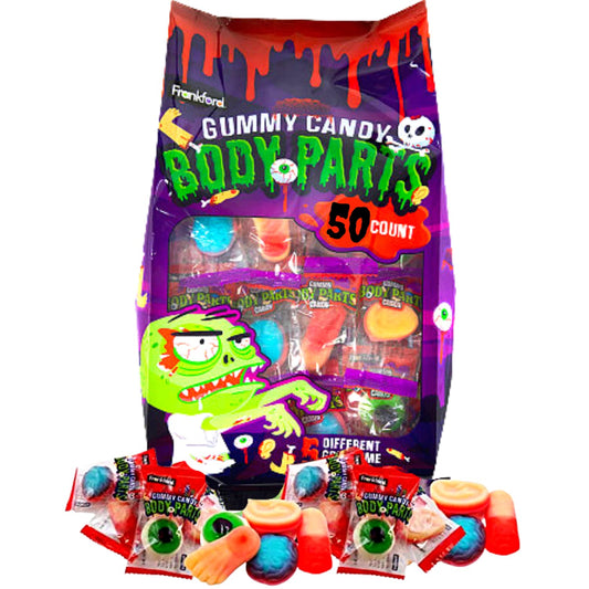 Frankford Halloween Gummy Candy Body Parts (50 Count) – Assortment of 5 Creepy Shapes