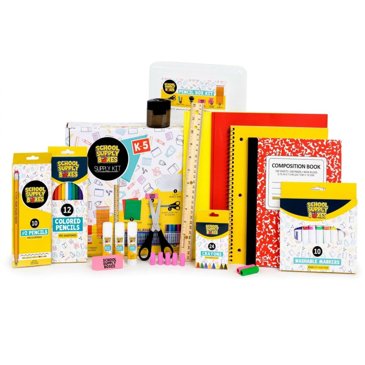 School Supply Boxes | Grades K–5 Back to School Kit (94 Piece) | House Brand Edition | Available in a Box (1 Unit), a Case (4 Units), and a Pallet (180 Units)