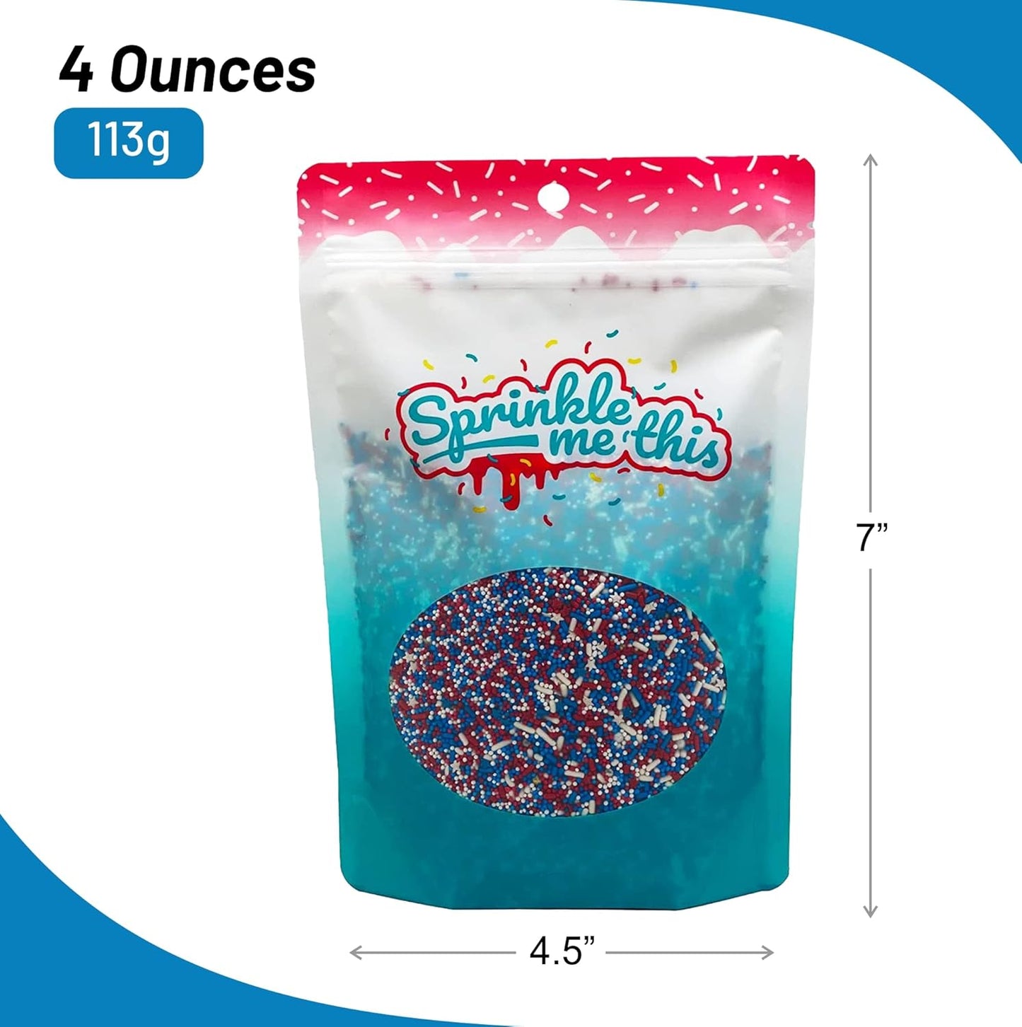 Sprinkle Me This – 4th of July Patriotic Sprinkle Mix – Red, White & Blue (4, 8 & 12 oz)