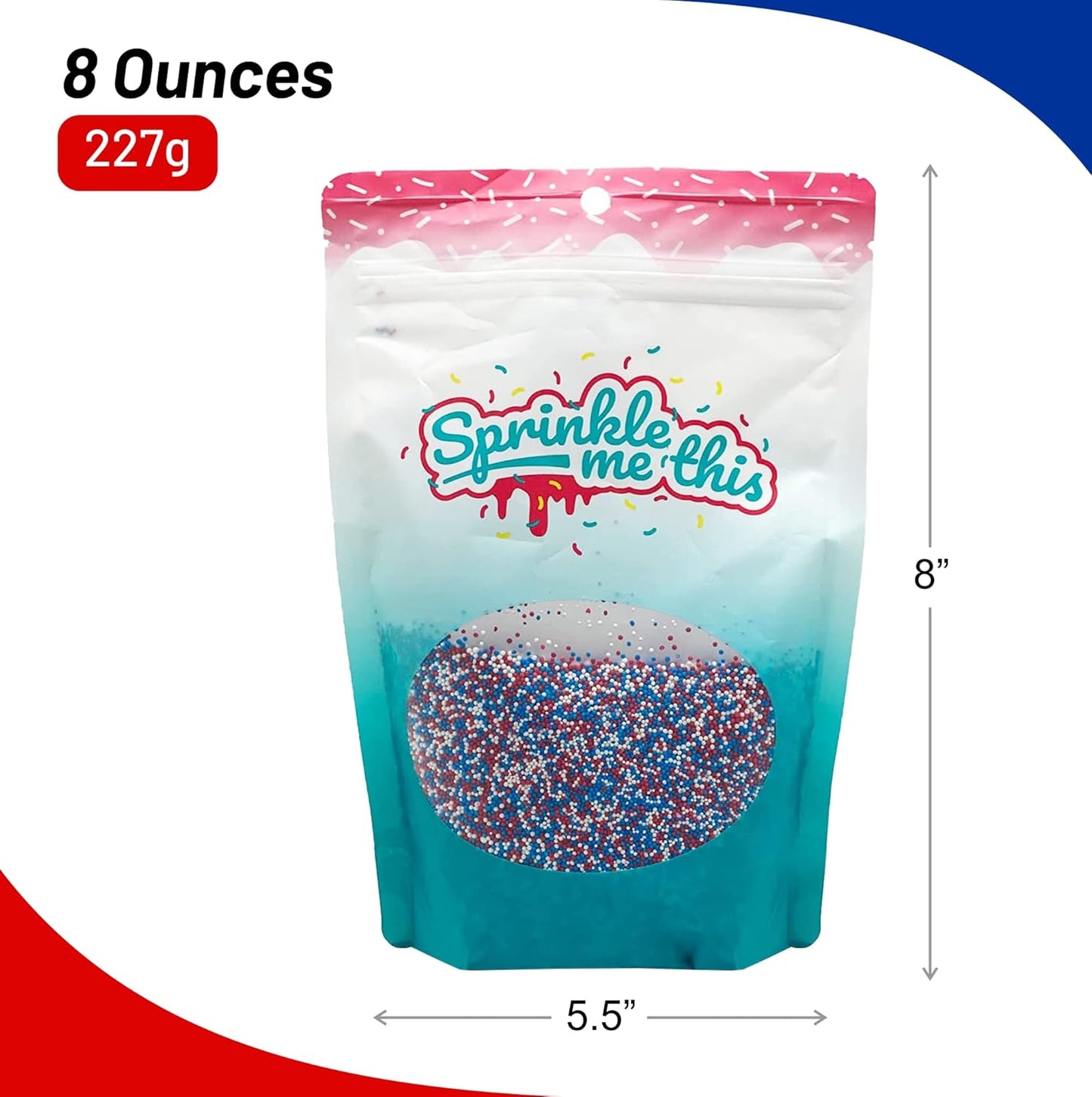 Sprinkle Me This – 4th of July Nonpareils – Patriotic Sprinkles – Red, White & Blue – 4, 8 & 12 oz for Baking & Decorating