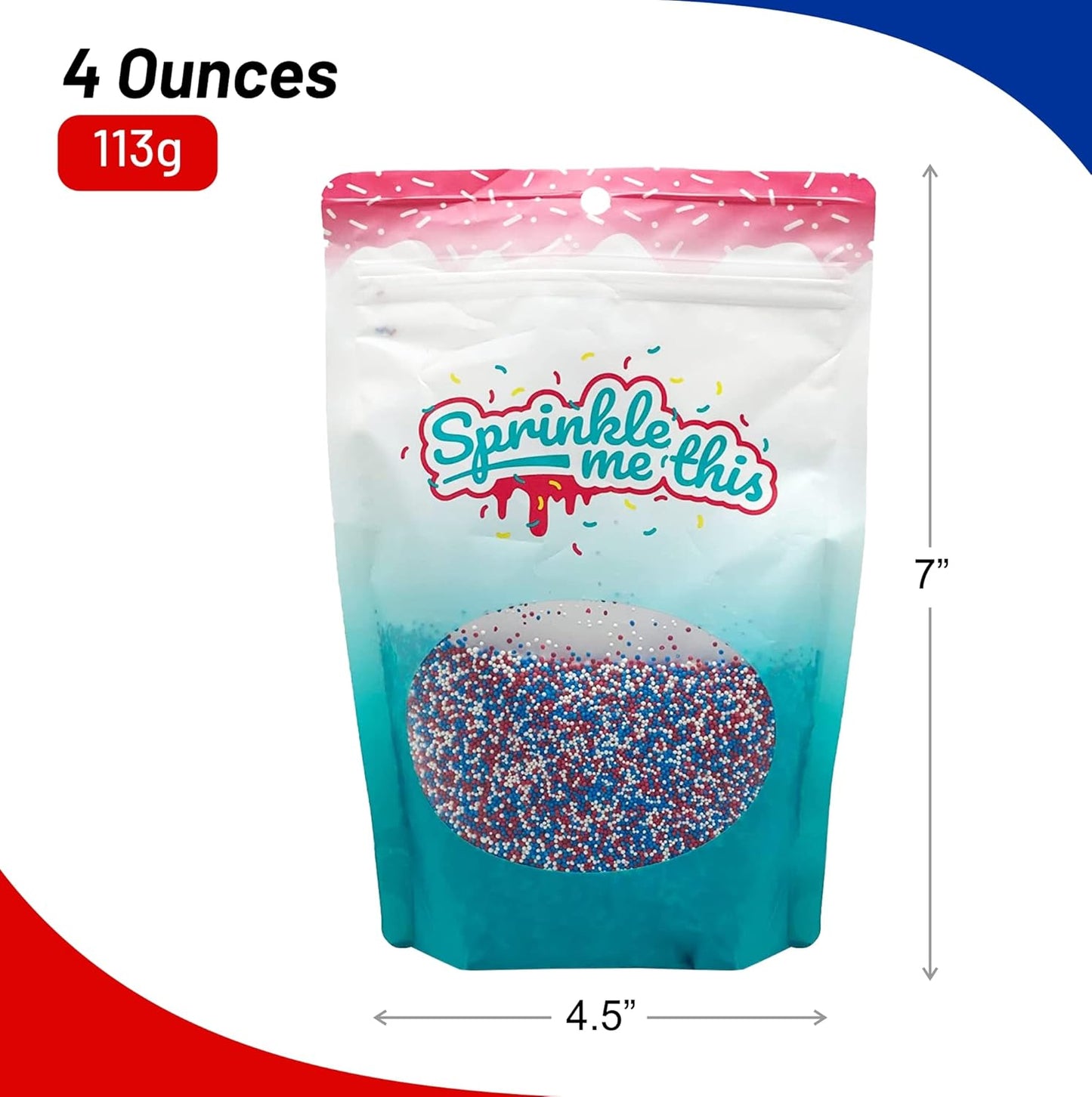 Sprinkle Me This – 4th of July Nonpareils – Patriotic Sprinkles – Red, White & Blue – 4, 8 & 12 oz for Baking & Decorating