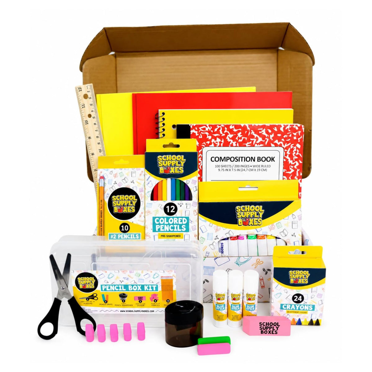 School Supply Boxes | Grades K–5 Back to School Kit (94 Piece) | House Brand Edition | Available in a Box (1 Unit), a Case (4 Units), and a Pallet (180 Units)
