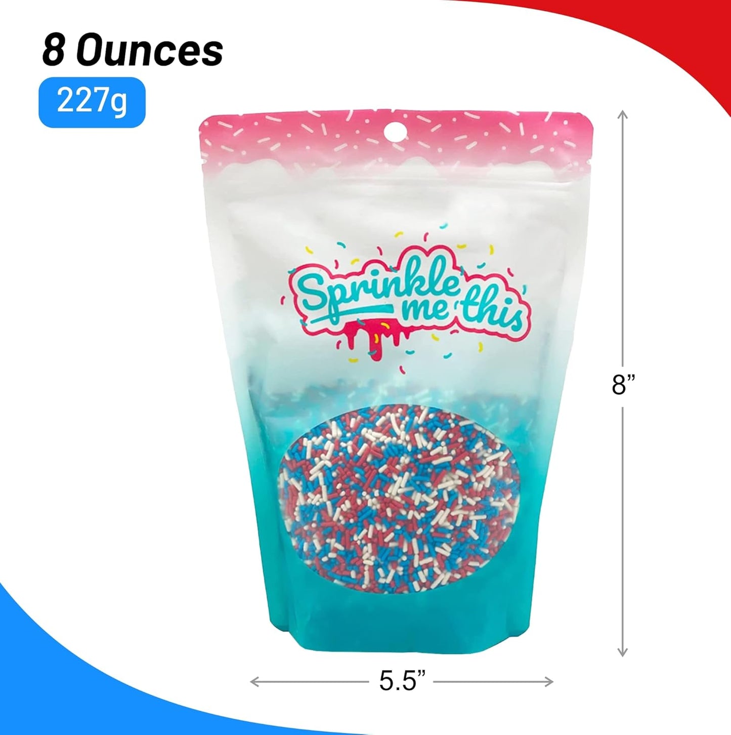 Sprinkle Me This – Patriotic All American Decorettes Sprinkles – 4, 8, 12 oz – Red, White & Blue for Baking & Decorating